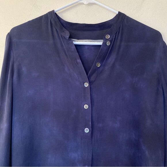RAQUEL ALLEGRA Silk Subtle Tie-Dye Button Shirt Blouse Navy Blue Sz 0 Small - Picture 2 of 11
